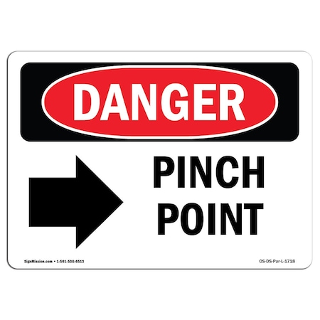 OSHA Danger Sign, Pinch Point, 10in X 7in Rigid Plastic